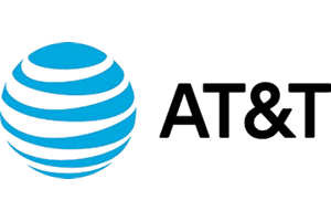 AT&T logo with blue globe and black text.