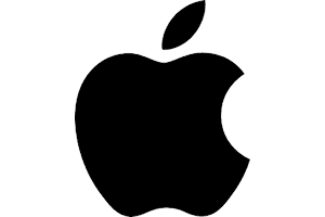 The iconic black Apple logo with a bite taken out.