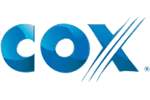 Logo with stylized text and blue background.